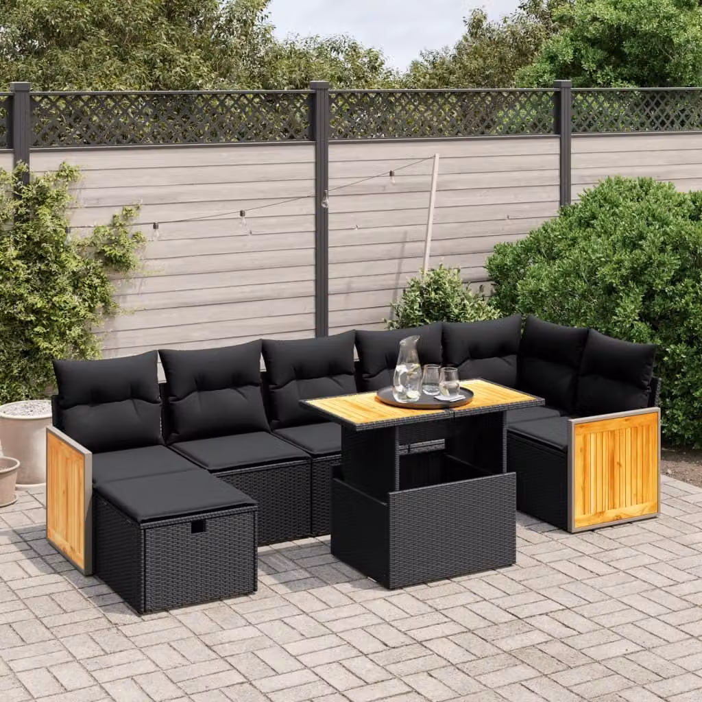 Maison Exclusive - Set da giardino 8 pezzi con cuscini in polyrattan nero