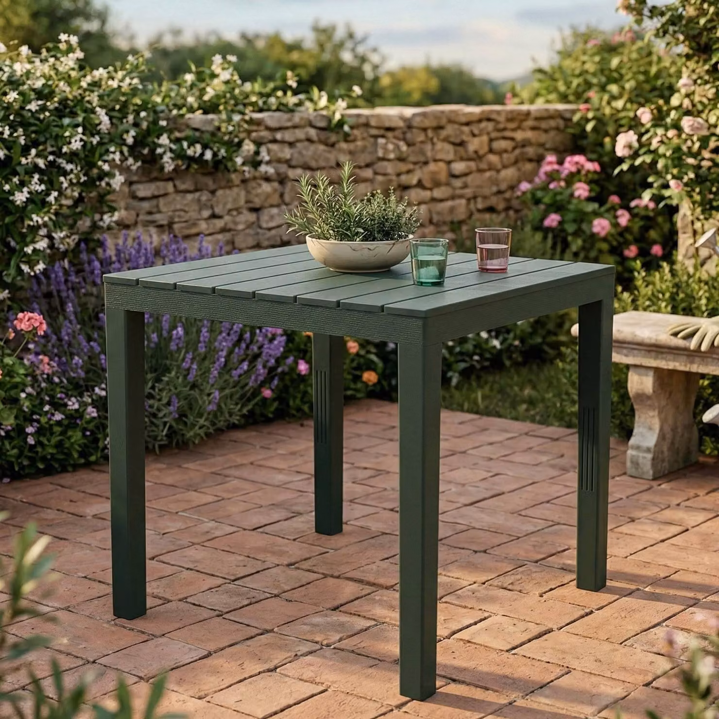 Dmora Tavolo da Esterno Vo 78x78x72h cm Nero Antracite, 4 Posti Impermeabile, Idrorepellente, Lavabile  Italy