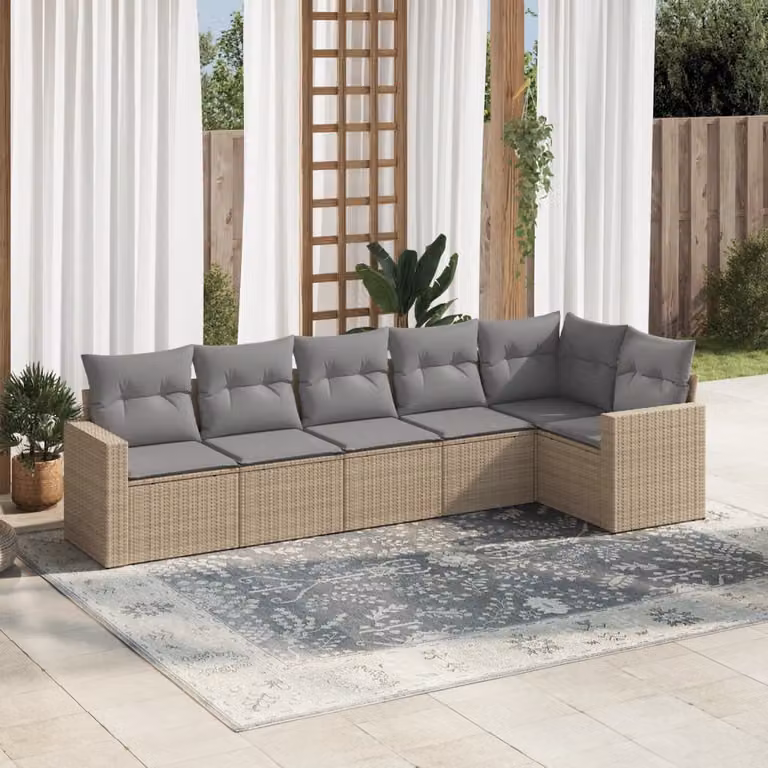 vidaXL Set Divano da Giardino a L composto da 6 pezzi con Cuscini Beige e Struttura in Metallo e Polyrattan