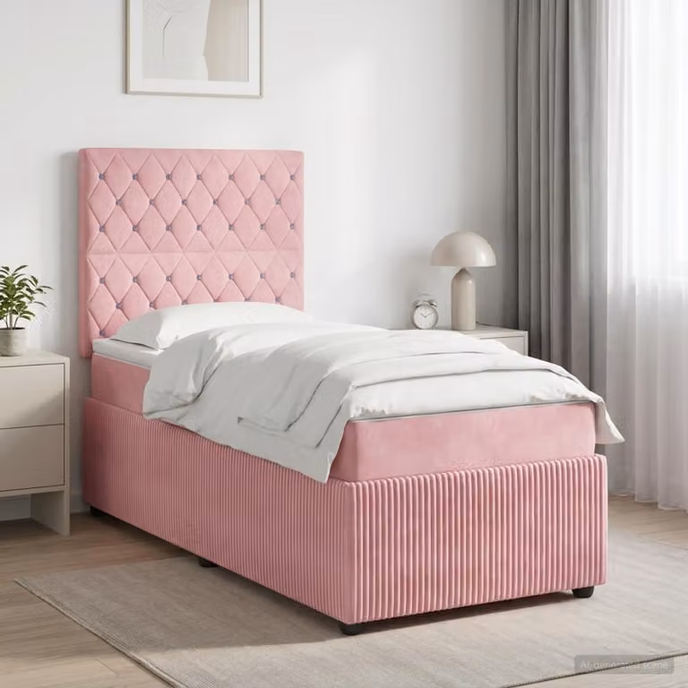 Letto box spring con materasso vidaXL in velluto rosa, L/P: 200 x 80 cm