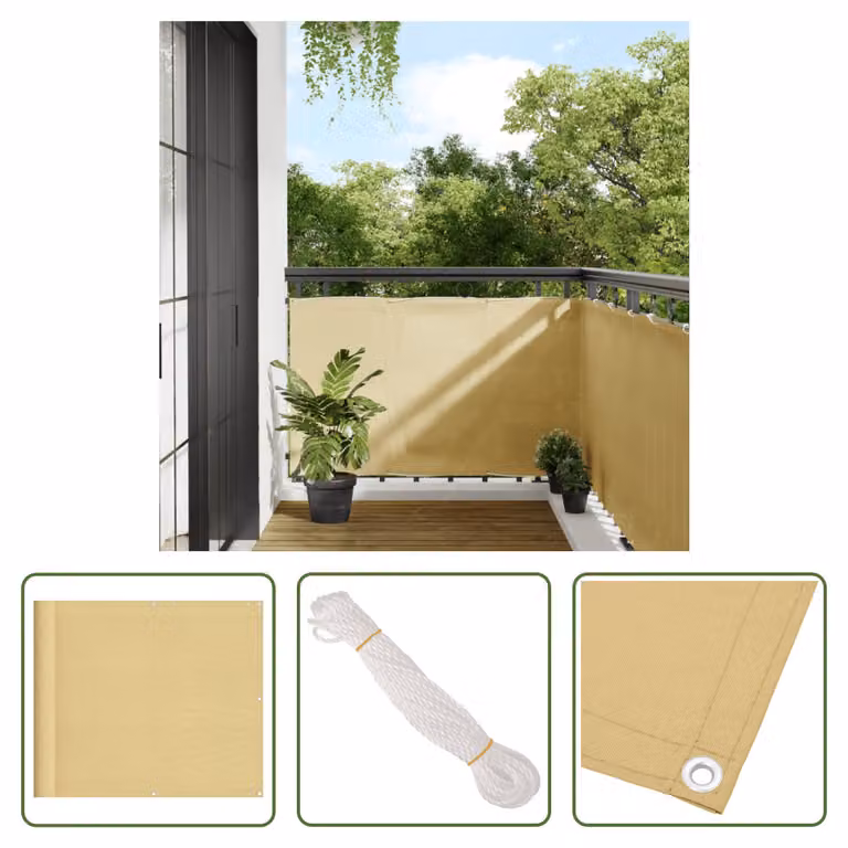 The Living Store Protezione per balcone color sabbia 90x800 cm 100% poliestere Oxford