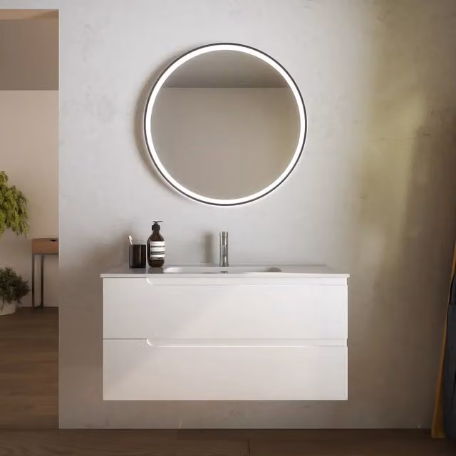 Mobile bagno sospeso 100 cm due cassetti bianco opaco con lavabo | Ardenne