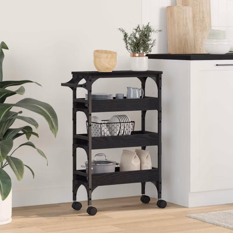 vidaXL Carrello da Cucina in Stile Industrial con Ruote, Nero e Rovere, L/P/H: 53 x 20 x 76 cm