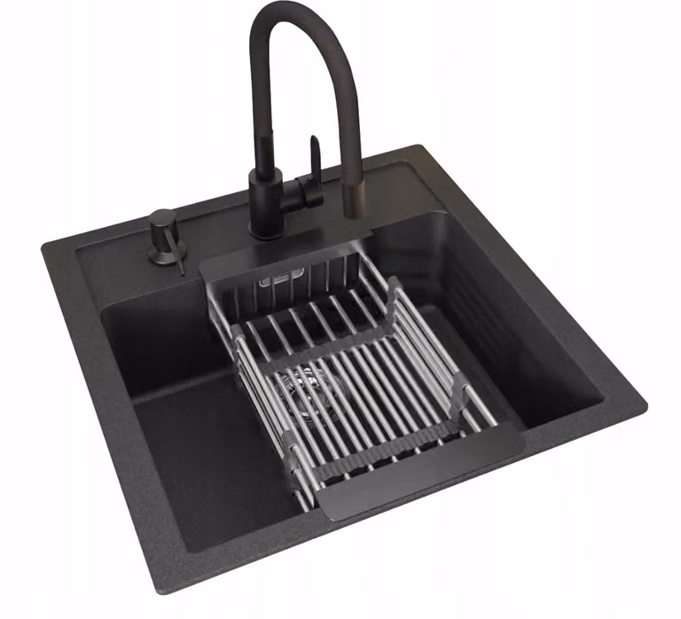 Lavello da cucina in quarzo Franke Sirius Sid 610 nero con rubinetto Grado