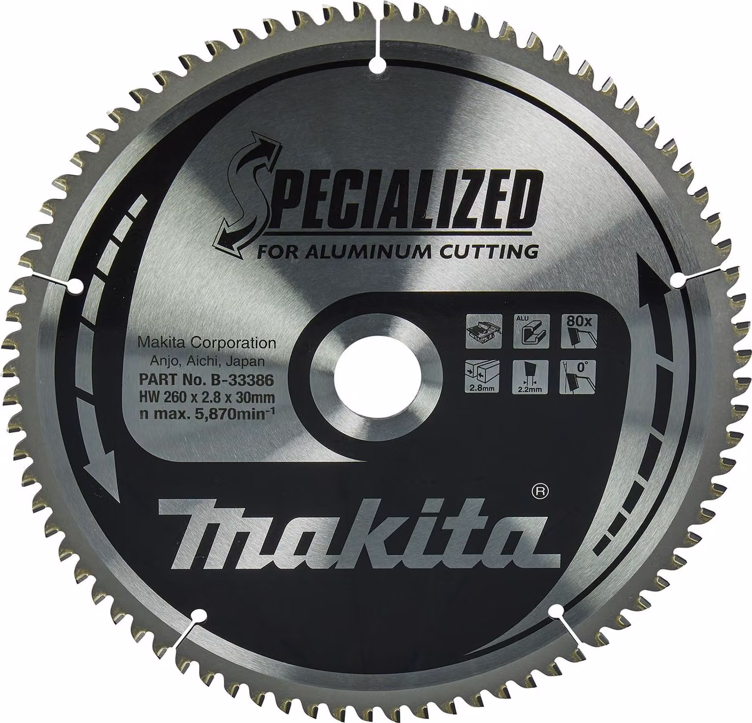 Makita Lama circolare SPECIALIZED TCT T.C.T - 260 x 30 mm - 80 denti - Alluminio
