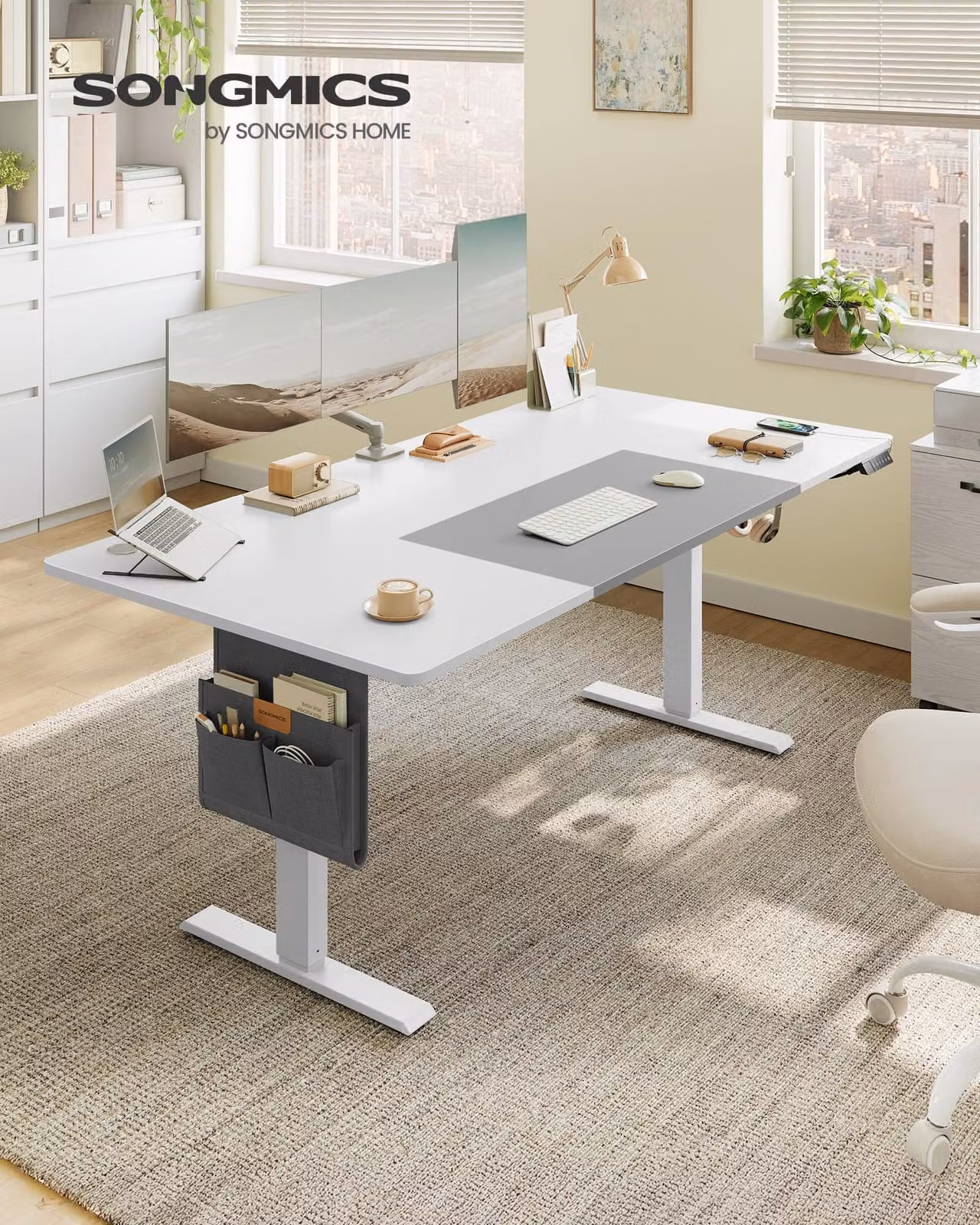 SONGMICS Scrivania regolabile in altezza con motore elettrico, porta USB-C, 180 cm, regolazione continua, funzione memoria con 4 livelli di altezza