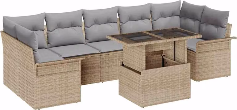Set Divano da Giardino con cuscino 8 pcs Beige Poly Rattan