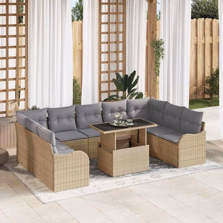 Maison Exclusive - Set Divano da Giardino con cuscino 10 pcs Beige Poly Rattan