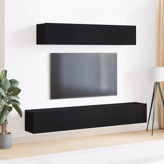Set mobile TV 4 pz-Credenza per TV Rovere Nero Legno ingegnerizzato