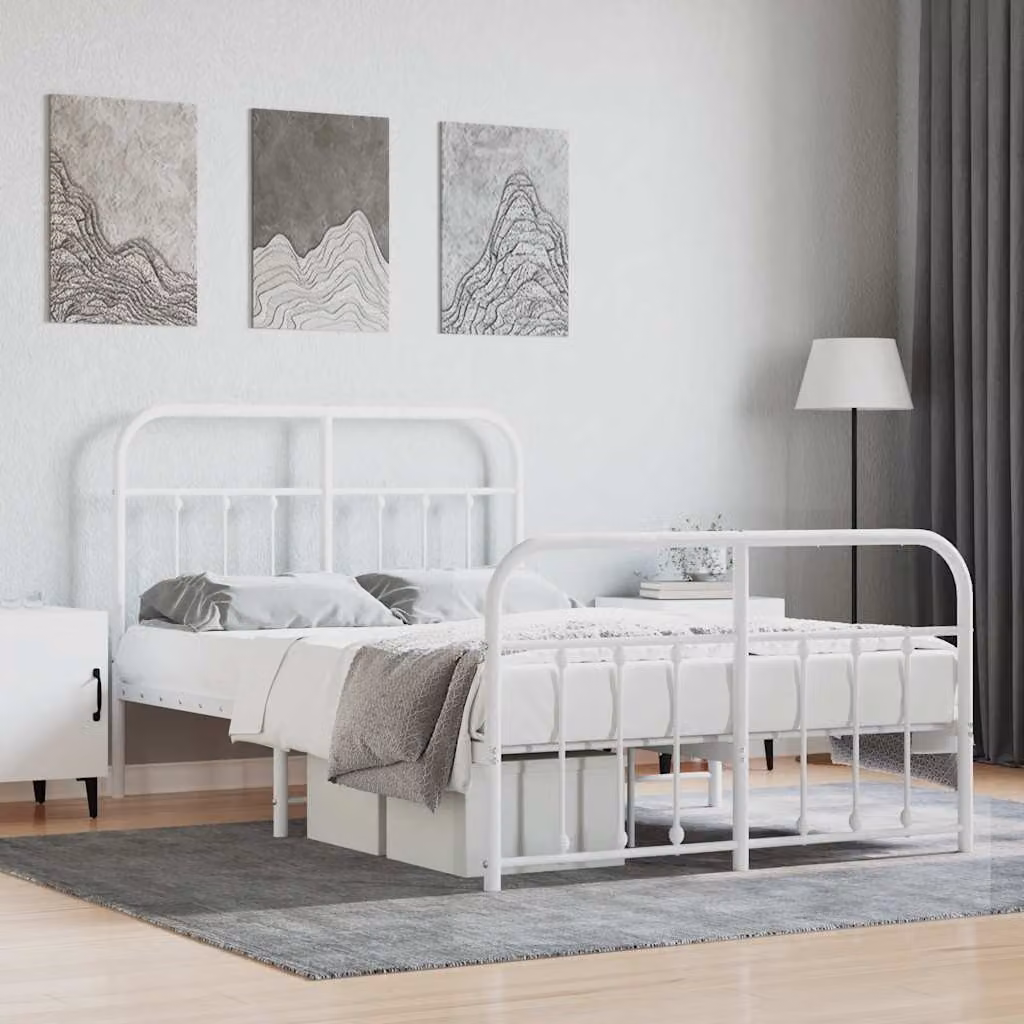 vidaXL Giroletto con Testiera e Pediera in Metallo Bianco L/P/H: 120 x 200 x 125 cm
