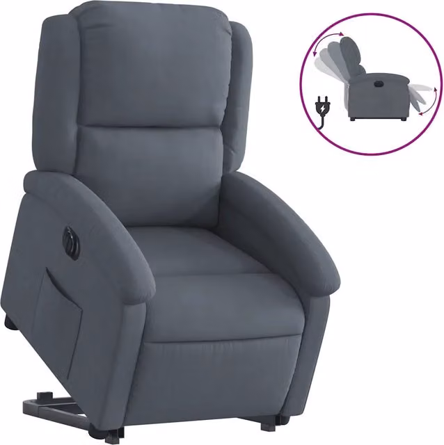 Poltrona | Sedia Relax Alzapersona Reclinabile Elettrica Grigio Scuro Velluto
