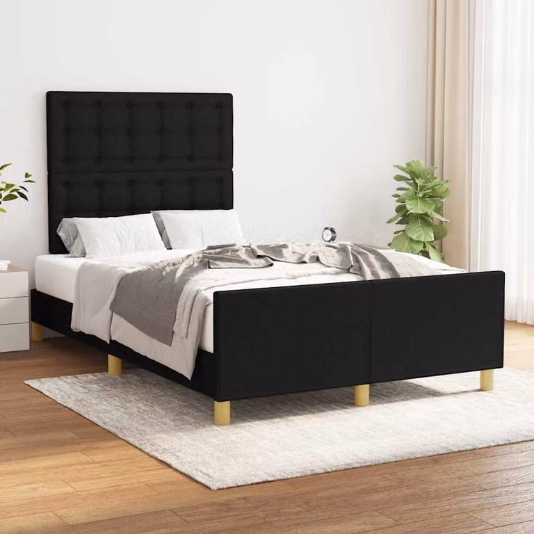 vidaXL Giroletto senza Materasso Nero in Tessuto con Listelli in Legno L/P/H: 200 x 120 x 123 cm