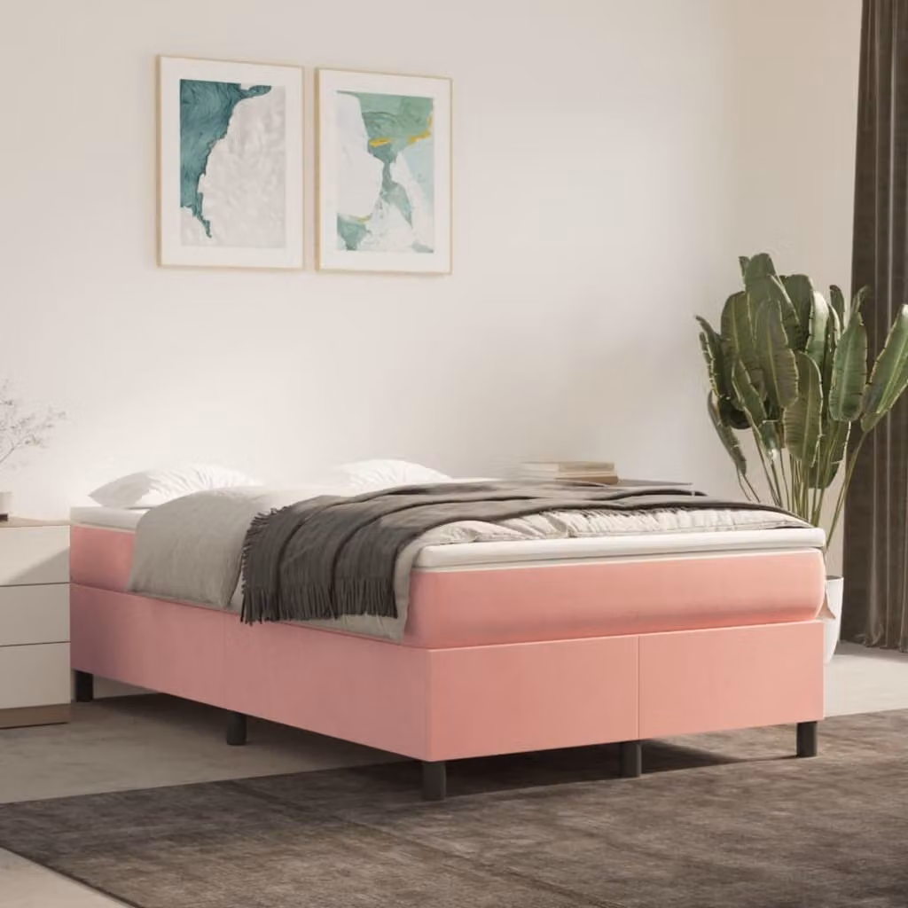 The Living Store Letto a molle con materasso Rosa 120x200 cm Velluto