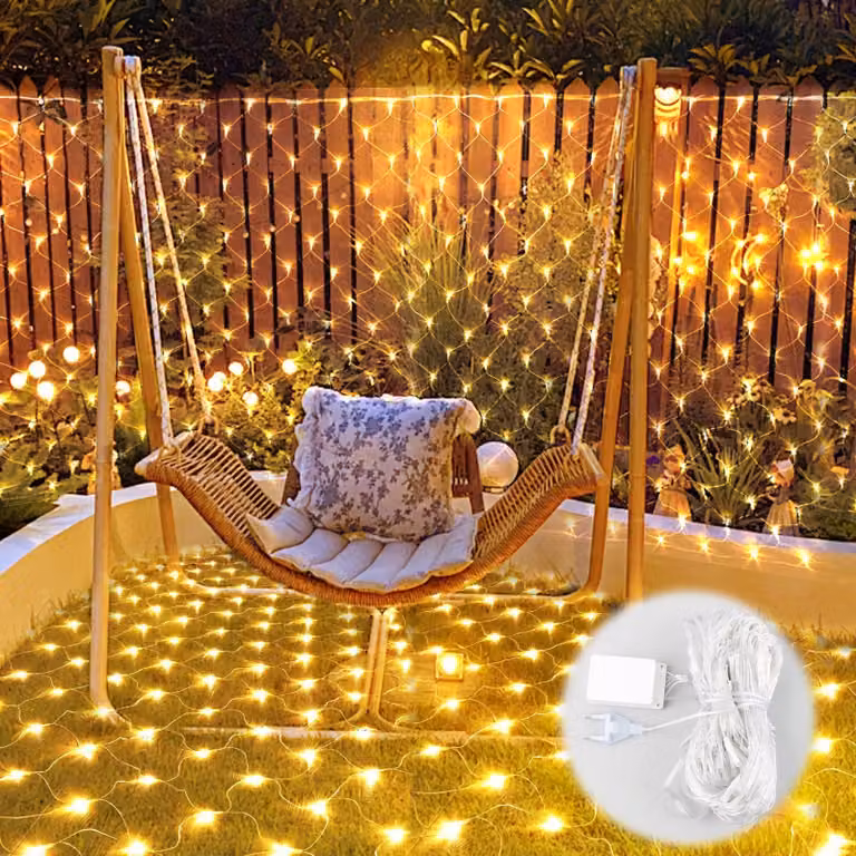 Tenda luminosa a LED, dimensioni 2x2 metri, 144 LED, luce bianco caldo, grado di protezione IP44, 8 modalità, dimmerabile