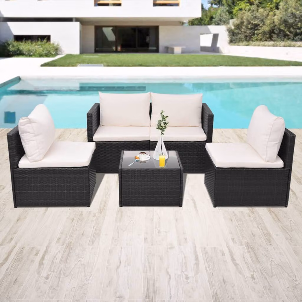 Maison Exclusive - Set da giardino da 5 pezzi con cuscini in rattan sintetico nero