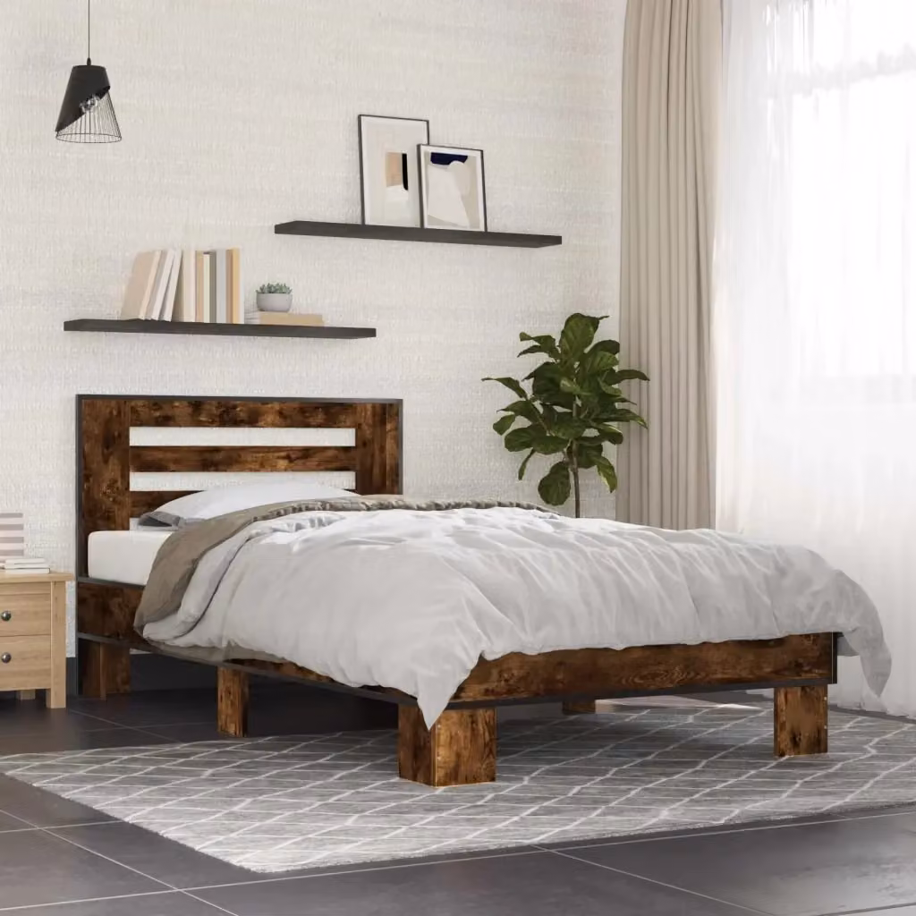 Letto singolo moderno per adulti con testata in legno color marrone, L: 80 cm, P: 200 cm, H: 83,5 cm – 2