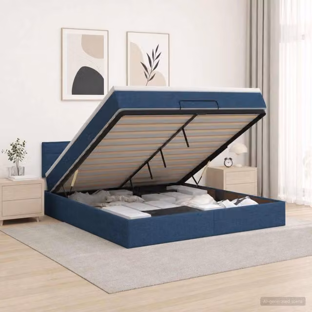 Letto ottomano con materasso Blu 140 x 190 cm Tessuto 3456246