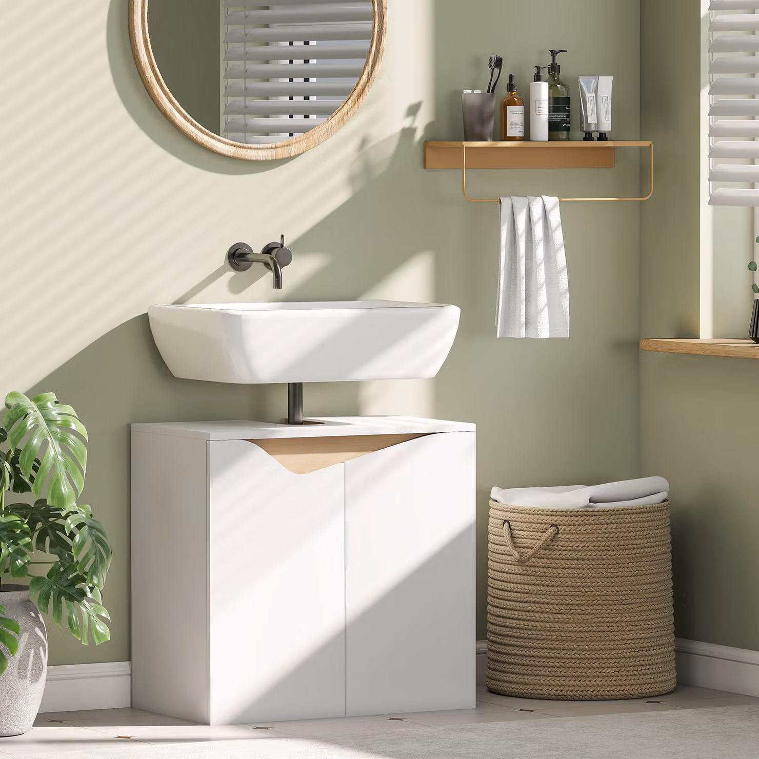 Mobile Sottolavabo da Bagno HOMCOM con Ante Soft-Close, Bianco, L: 60 cm, P: 35 cm, H: 57,9 cm – 2