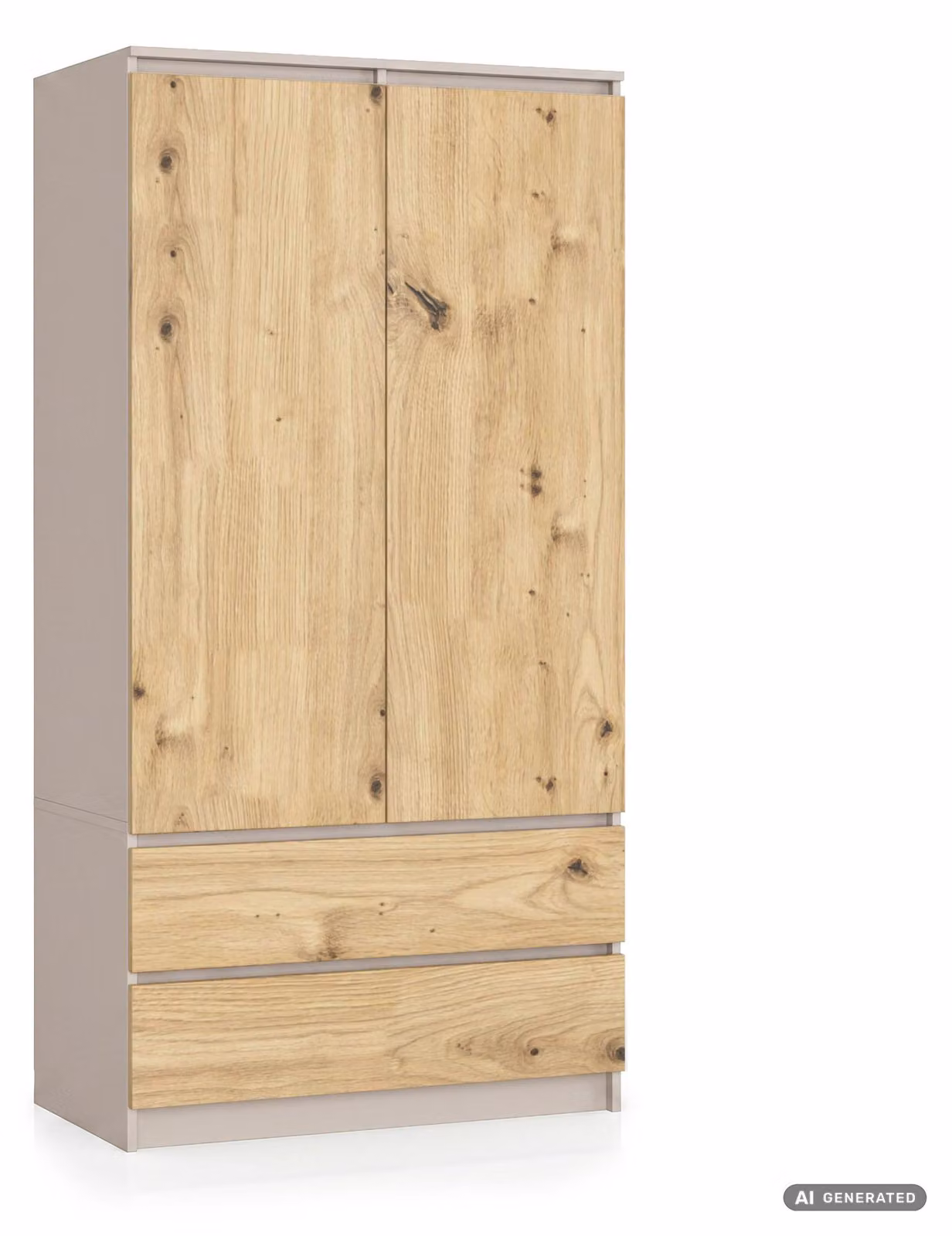 Armadio S90 Cashmere 90 cm 2 ante 2 cassetti Colore dei frontali Rovere Artisan 4 ripiani 90x51x180 cm