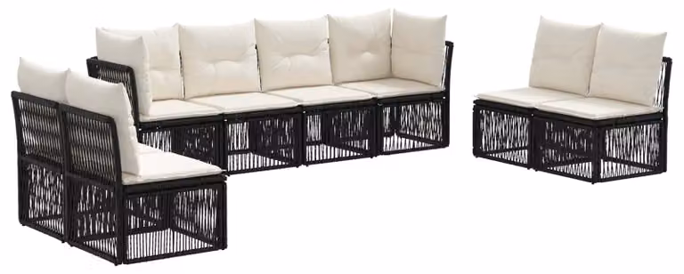 Set da giardino composto da 8 pezzi, colore nero, realizzato in rattan sintetico