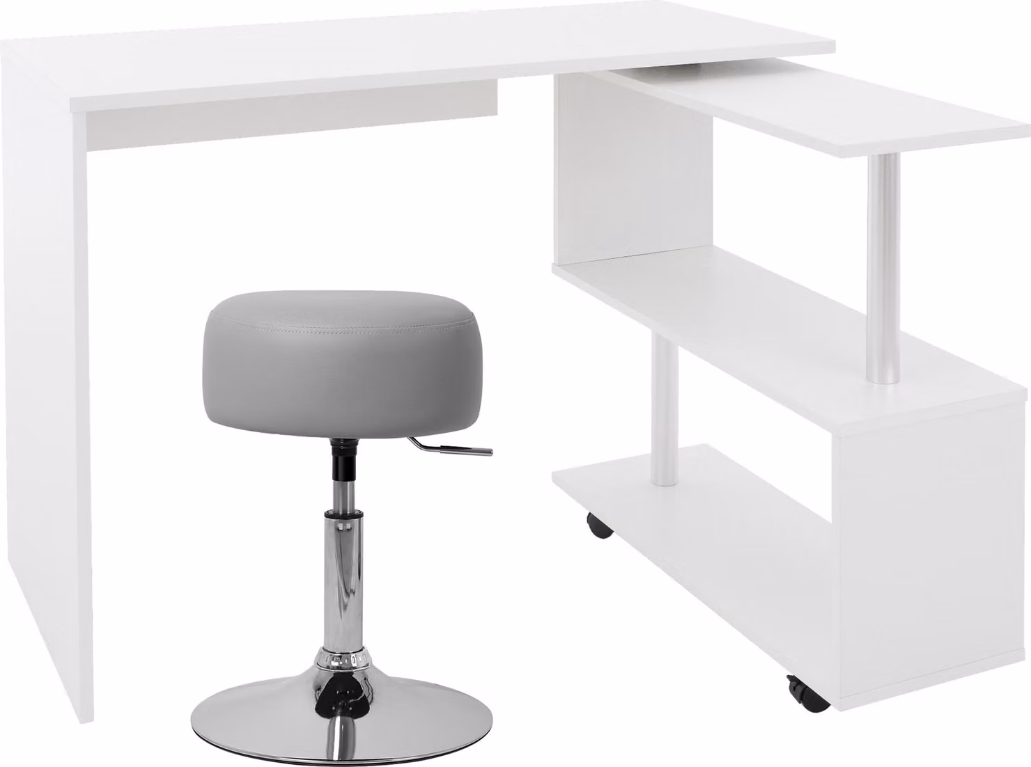 ML-Design Scrivania a L con sgabello, 150x88x75 cm, bianco, in MDF