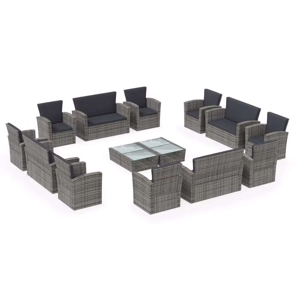 Set da giardino vidaXL composto da 16 pezzi con divani, poltrone, tavolino e cuscini in rattan grigio con struttura in acciaio verniciato a polvere – 2