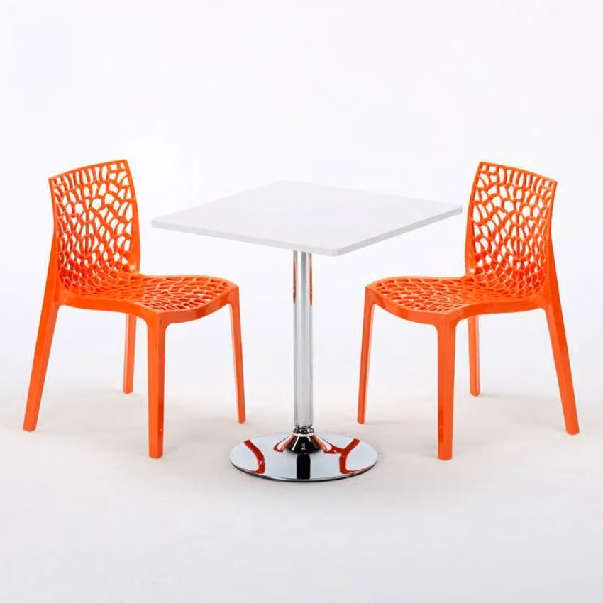 Tavolo quadrato bianco e 2 sedie Set di bastoni da interno in polipropilene colorato Grand Soleil Gruvyer Cocktail - Arancione