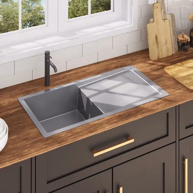 Lavello da cucina lavorato a mano vidaXL in acciaio inox color argento L/P/H: 87 x 44 x 42,1 cm
