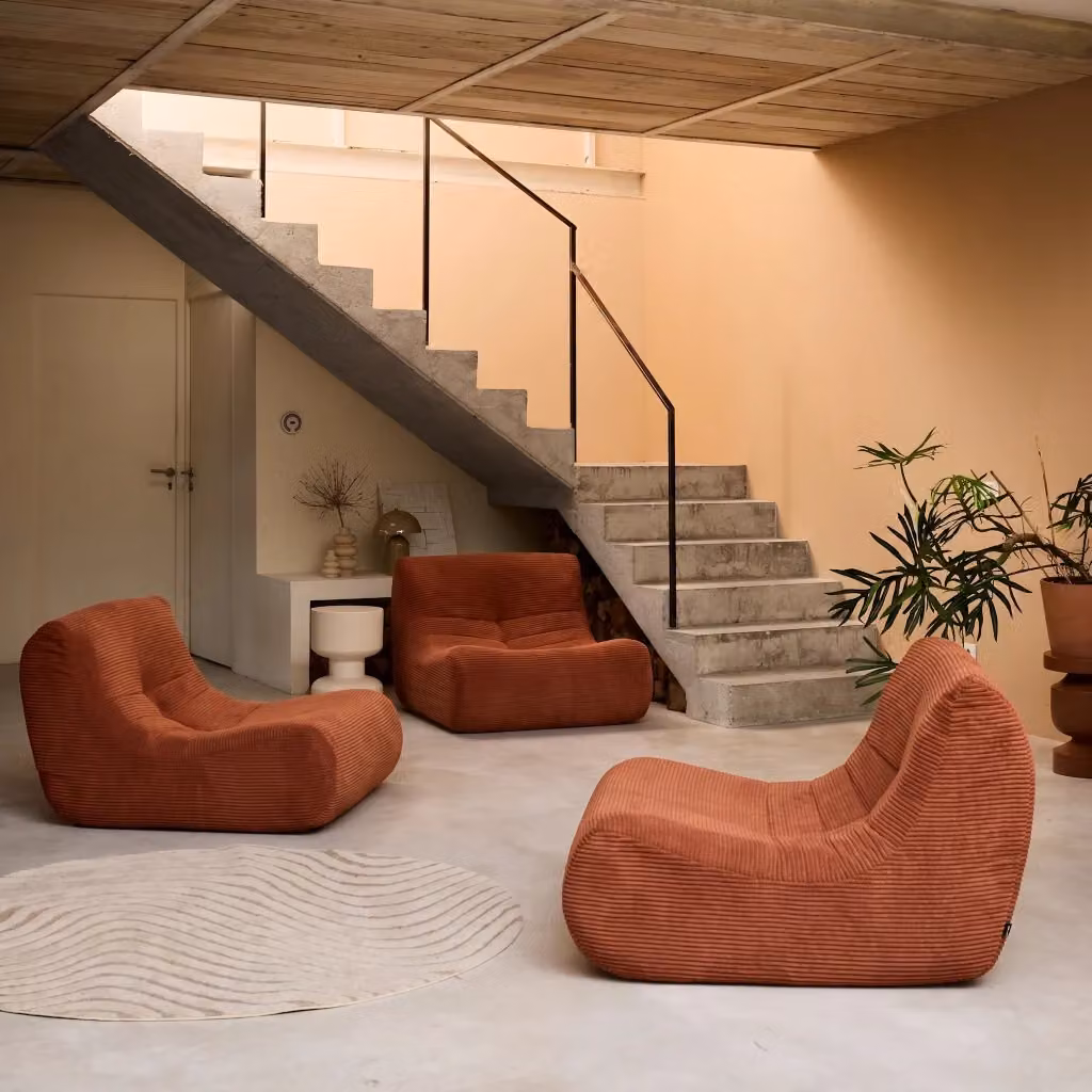 Divano modulare moderno Sweeek in velluto arancione con struttura imbottita – 2