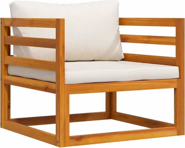 Sedia da giardino moderna in legno di acacia con cuscini beige e braccioli CFW7063241