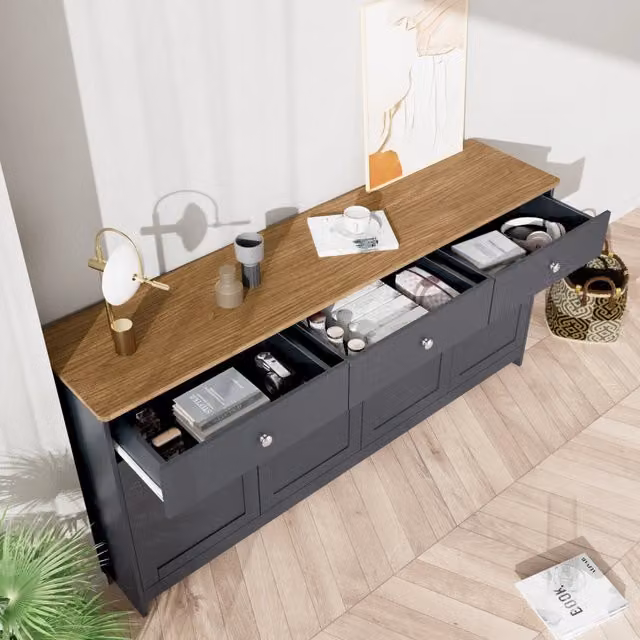 Credenza ¨C Xylo ¨C Grigio, Nero, Legno, 4 Ante 3 Cassetti, Soggiorno