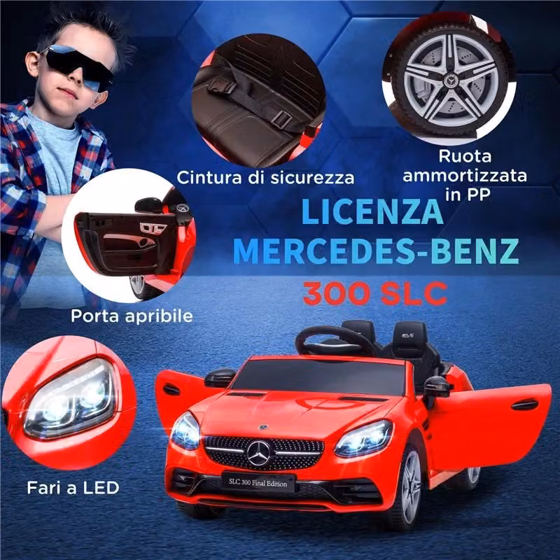Macchina elettrica per bambini Mercedes SLC 300 con telecomando, colore rosso, L 107 cm x P 62.5 cm x H 44 cm – 2