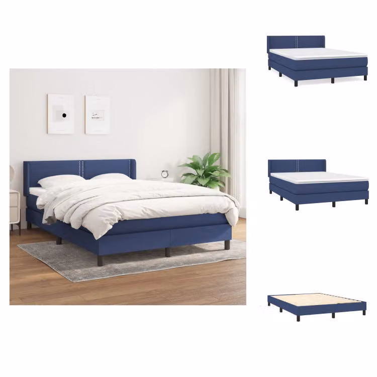 vidaXL Letto a molle con materasso blu 140x200 cm in tessuto - Letti & strutture letto