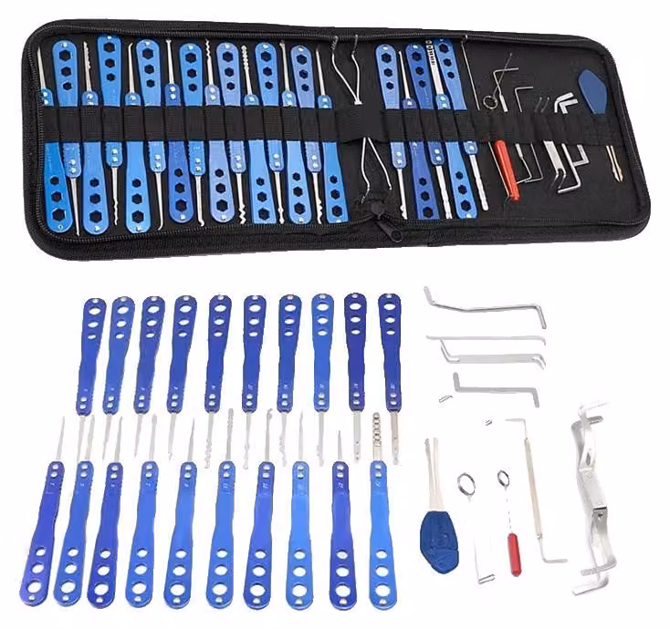 Set di strumenti per la duplicazione di chiavi, 30 pezzi, impugnatura ergonomica, acciaio inossidabile, confezione in pelle, utilizzo versatile