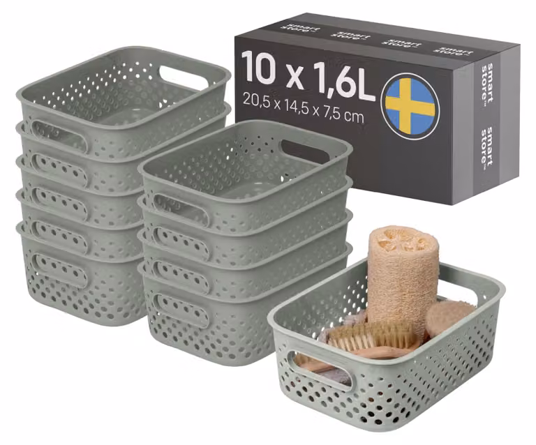 Cesto portaoggetti SmartStore con maniglie, colore verde, capacità 10 x 1,6 litri (20,5x14,5x7,5 cm) | Kö