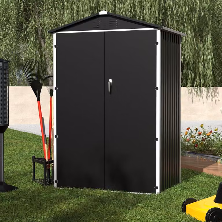 Edificio tecnico in metallo, superficie 2 m², tetto a falda, colore nero, dimensioni H185 x L125,5 x P88,5 cm