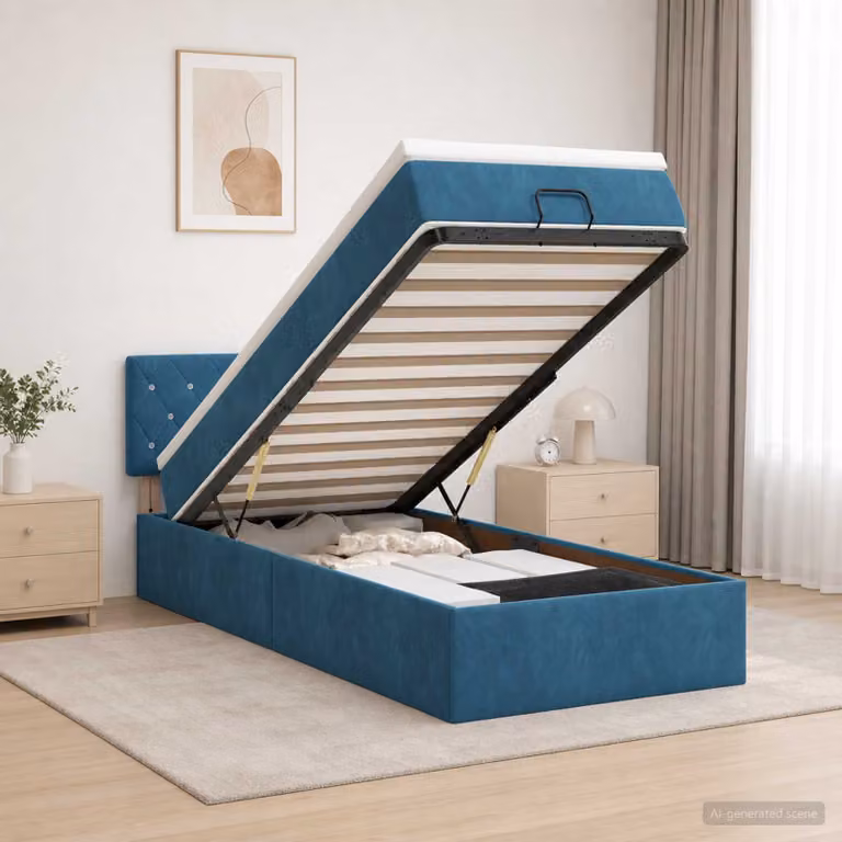 Letto ottomano con materasso vidaXL in velluto blu scuro, L 90 x P 200 cm