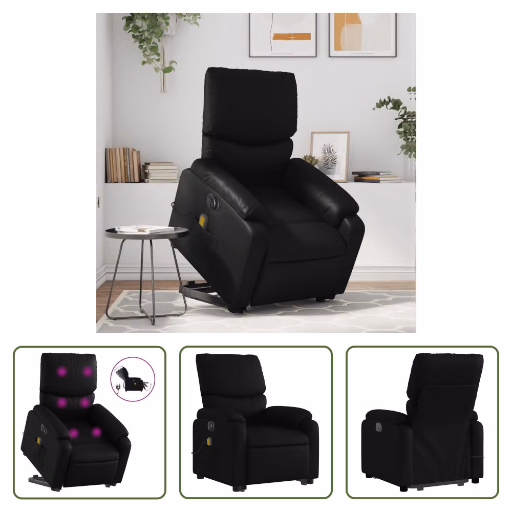 The Living Store Sedia massaggiante con supporto in piedi elettrica in ecopelle nera