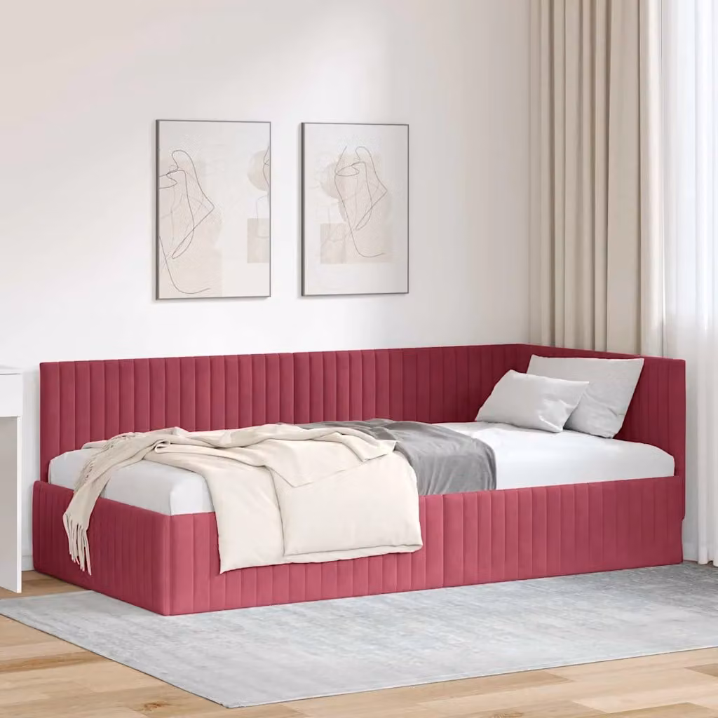 Cornice del letto ad angolo vidaXL in velluto rosso, L 100 x P 200 cm – 1
