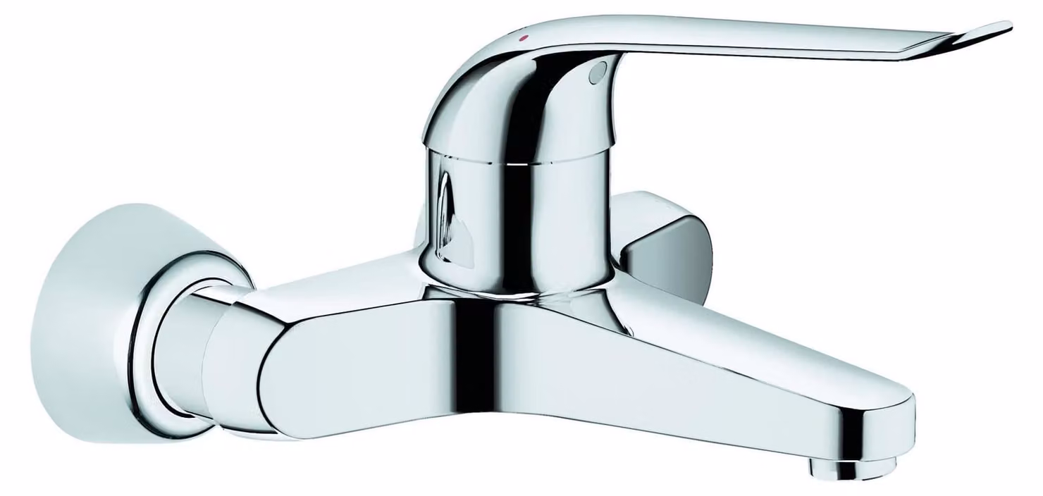 Miscelatore monocomando per lavabo, serie Euroeco, da installare su un foro, montaggio a parete, colore argento
