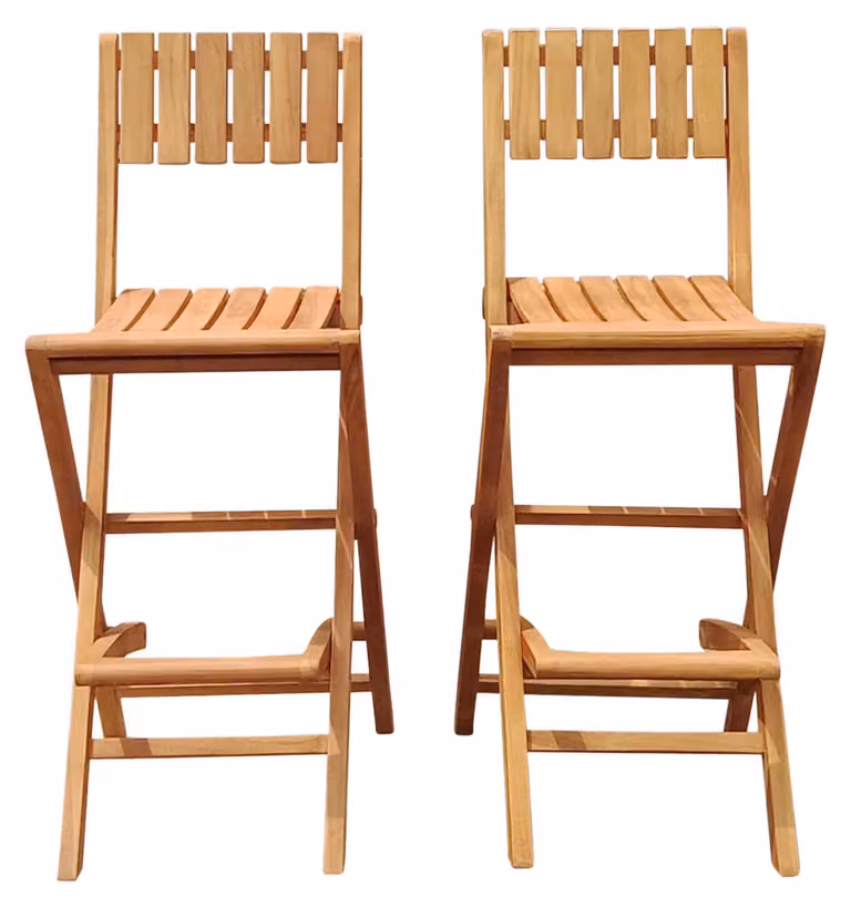 Set di 2 sgabelli da bar pieghevoli in teak, ideali per giardino o terrazza