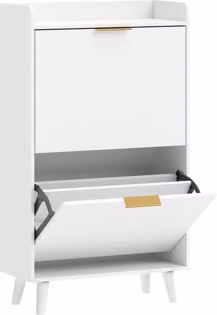 Scarpiera stretta HOMCOM con 2 cassetti ribaltabili e ripiani regolabili per 12 paia, Bianco, L: 70 cm, P: 30 cm, H: 120 cm