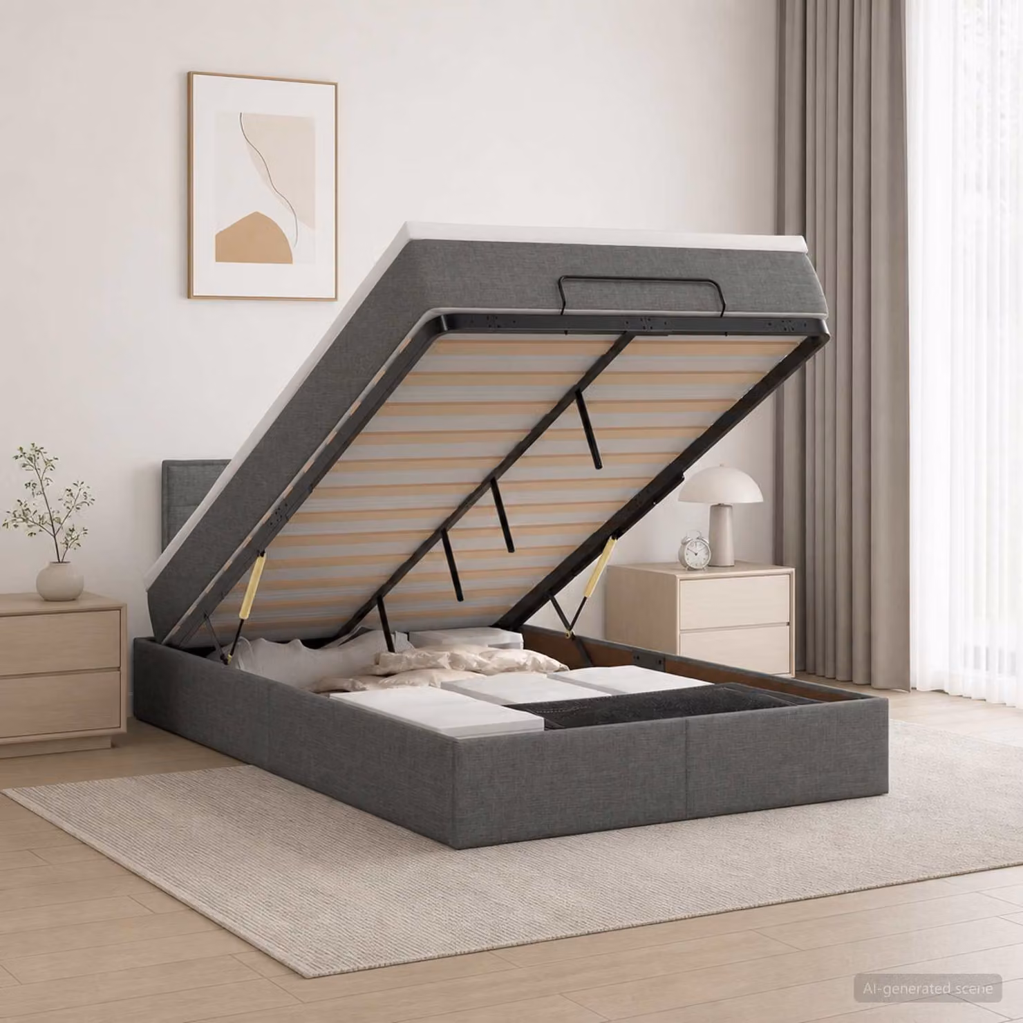 Letto ottomano con materasso vidaXL in tessuto Grigio, L 120 cm x P 200 cm