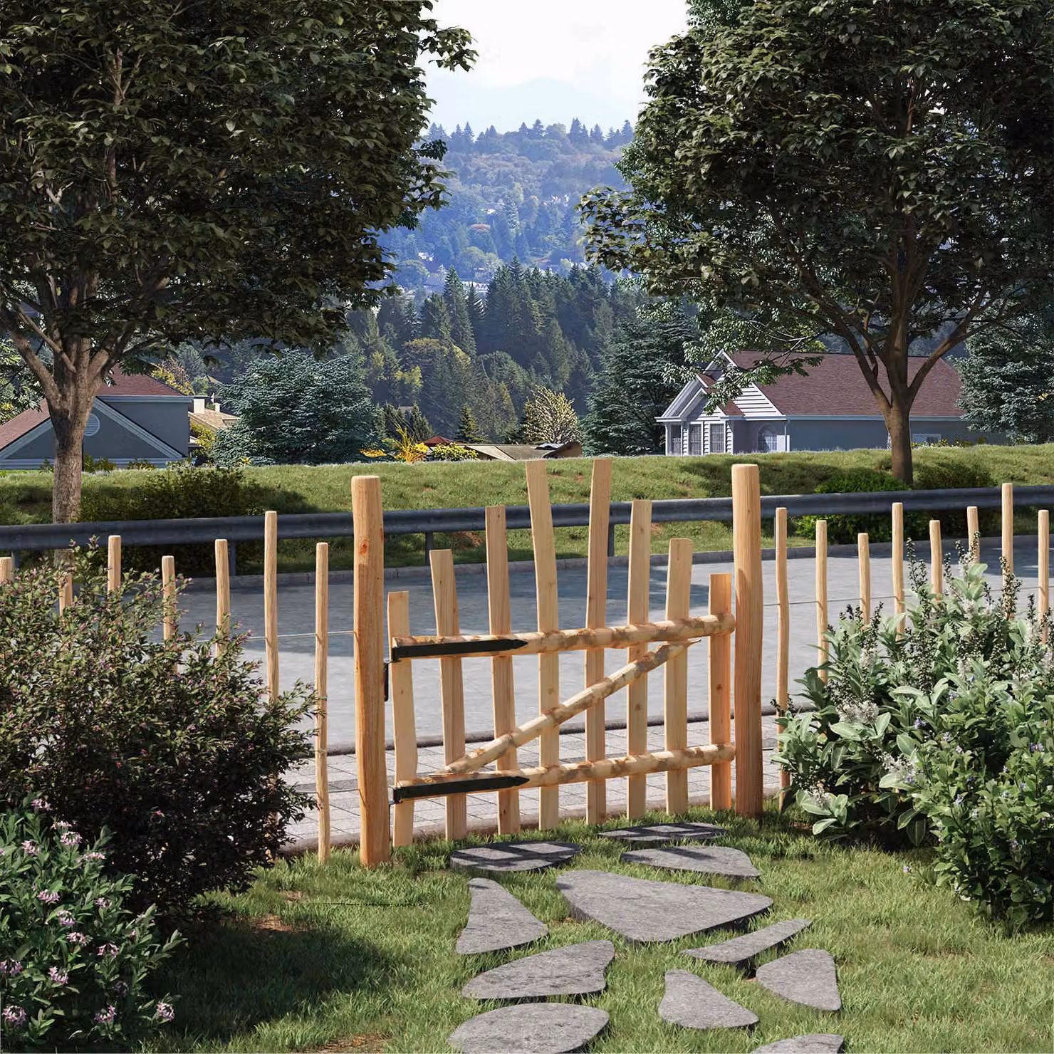 Cancello singolo ad arco vidaXL in legno e metallo marrone L: 100 cm, H: 90 cm
