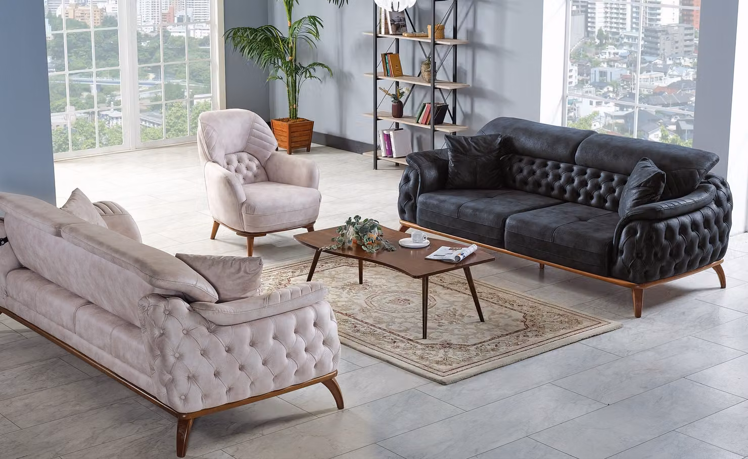 Sofagarnitur 3+3+1 Sitzer Modern Relax Sessel Chesterfield Modern Stil 3tlg