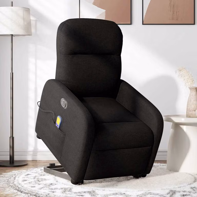 vidaXL Poltrona Alzapersona Massaggiante Elettrica Nera in Tessuto