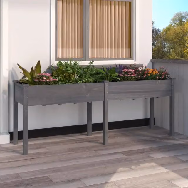 Fioriera con fodera Design Mania in legno massello di abete, colore grigio, L: 203 cm, P: 53 cm, H: 76 cm