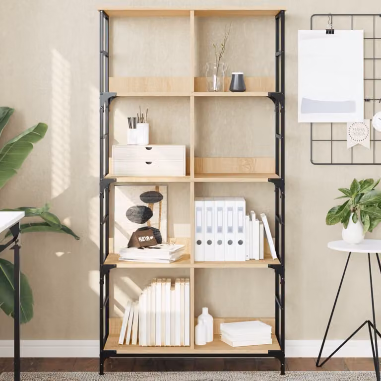 Libreria stile industrial vidaXL in legno e metallo, colore marrone e beige, L: 78,5 cm, P: 33 cm, H: 153 cm