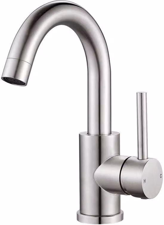 Rubinetto per lavabo e cucina Ibbenzoa® in acciaio inossidabile 304 senza piombo, miscelatore monocomando, girevole a 360°, con bocchetta alta di 225/150 mm, finitura in nichel spazzolato