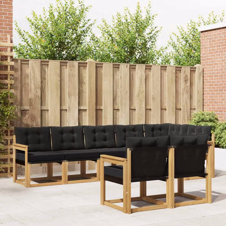 Set di divani da esterno vidaXL 8 pz in legno di acacia con cuscini bianco, nero e marrone